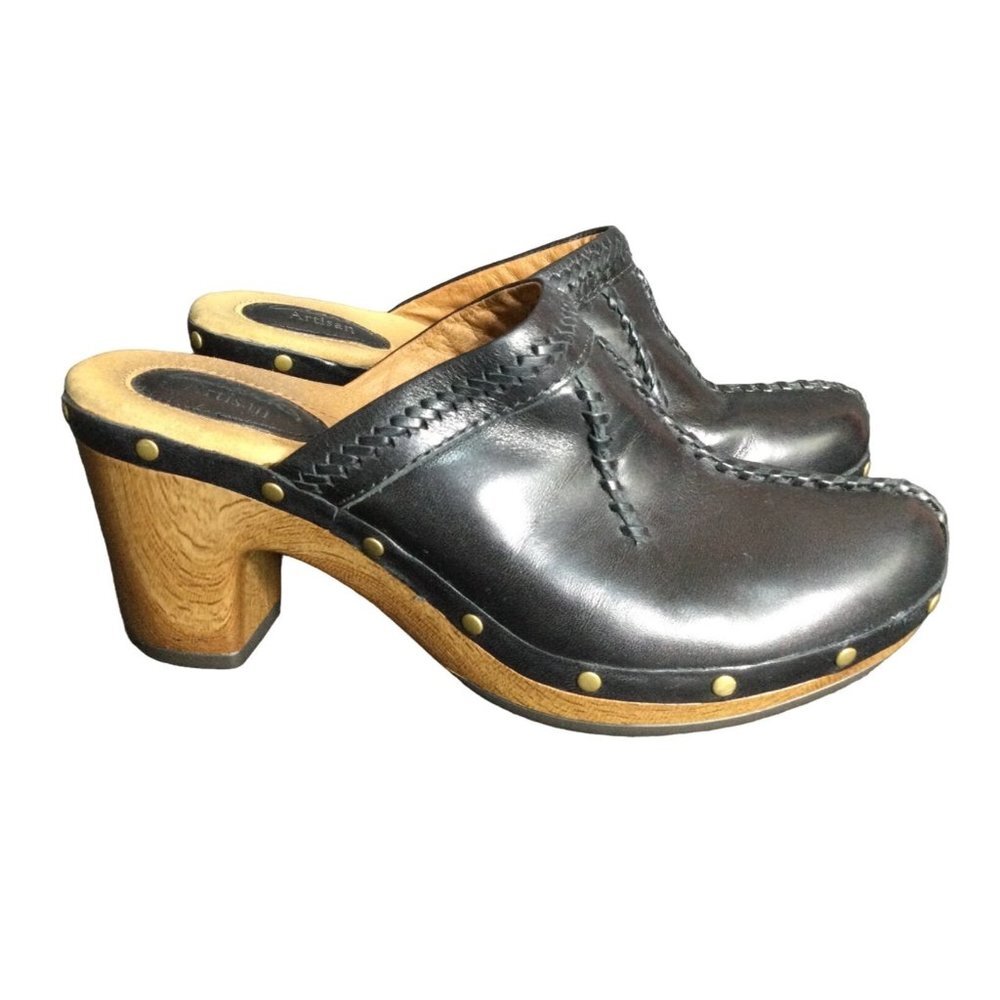 Clarks Artisan Women's Black Leather Mules Ledella Meg Clogs Shoes Brown Size 7M